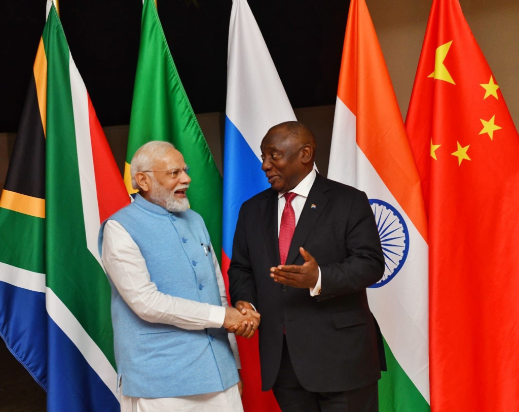 premiér Indie Naréndra Módí Prezident Jihoafrické republiky Cyril Ramaphosa