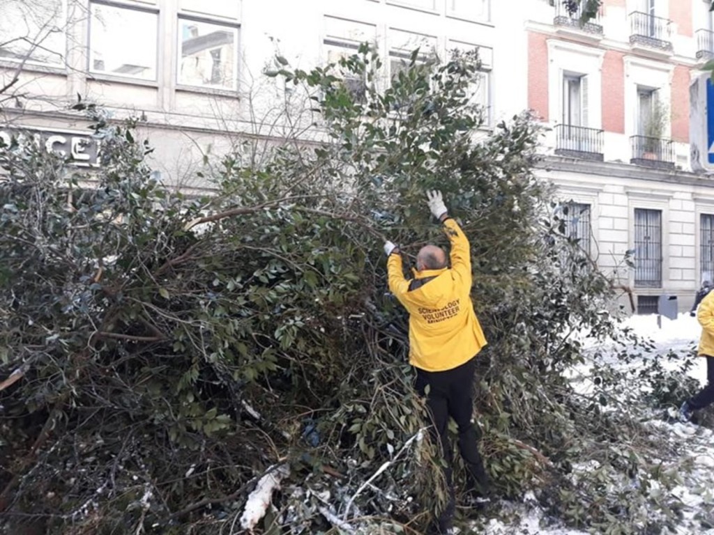 Dobrovolní duchovní ze Španělské národní scientologické církve se mobilizovali, aby odklidili sníh, led, padlé stromy a trosky.
