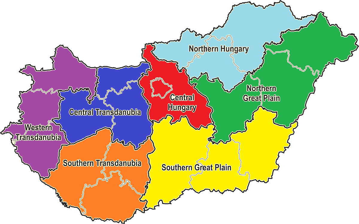Maďarské Regiony - Maďarsko je rozděleno do 20 žup včetně hlavního města